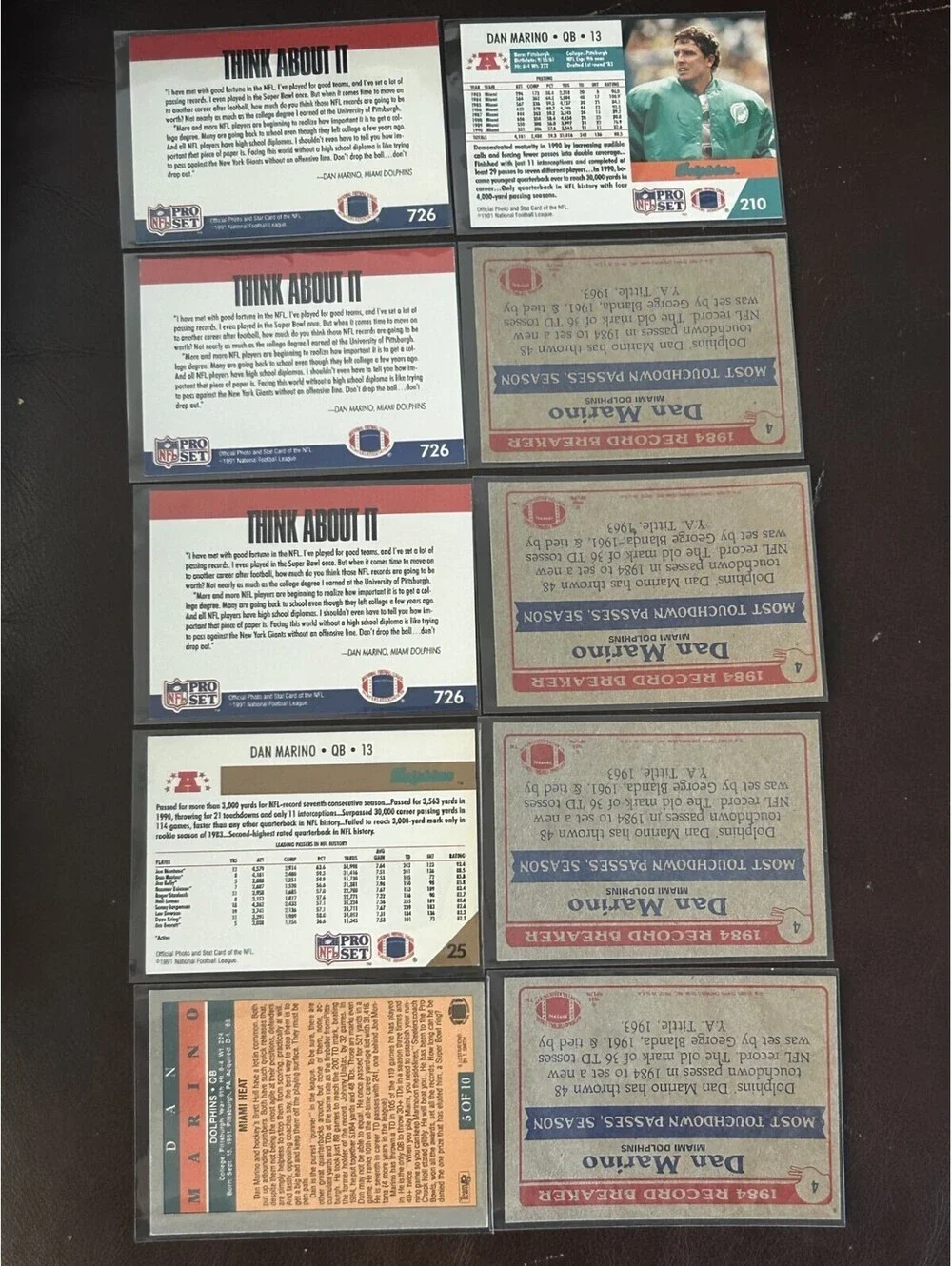 MIAMI DOLPHINSQB DAN MARINO VINTAGE COLLECTION PANINI/TOPPS/FLEER 31 CARD NM LOT
